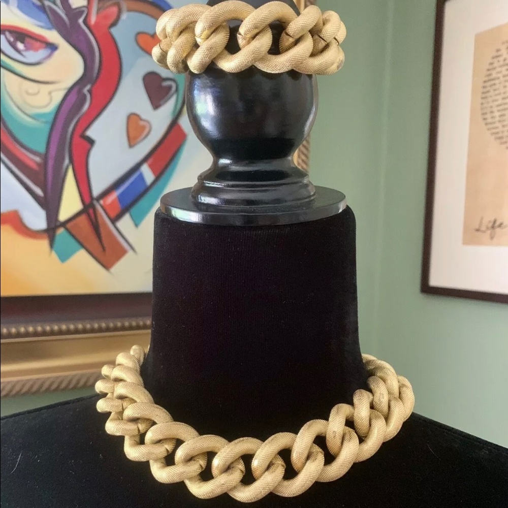 Vtg Erwin Pearl chunky gold tone choker & bracelet